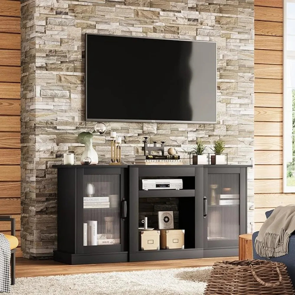 Open Shelves TV Console Cabinet with Storage