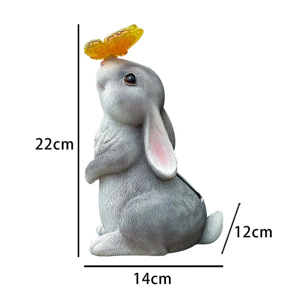 Solar Bunny Statue Garden Decor with Butterfly LED Light