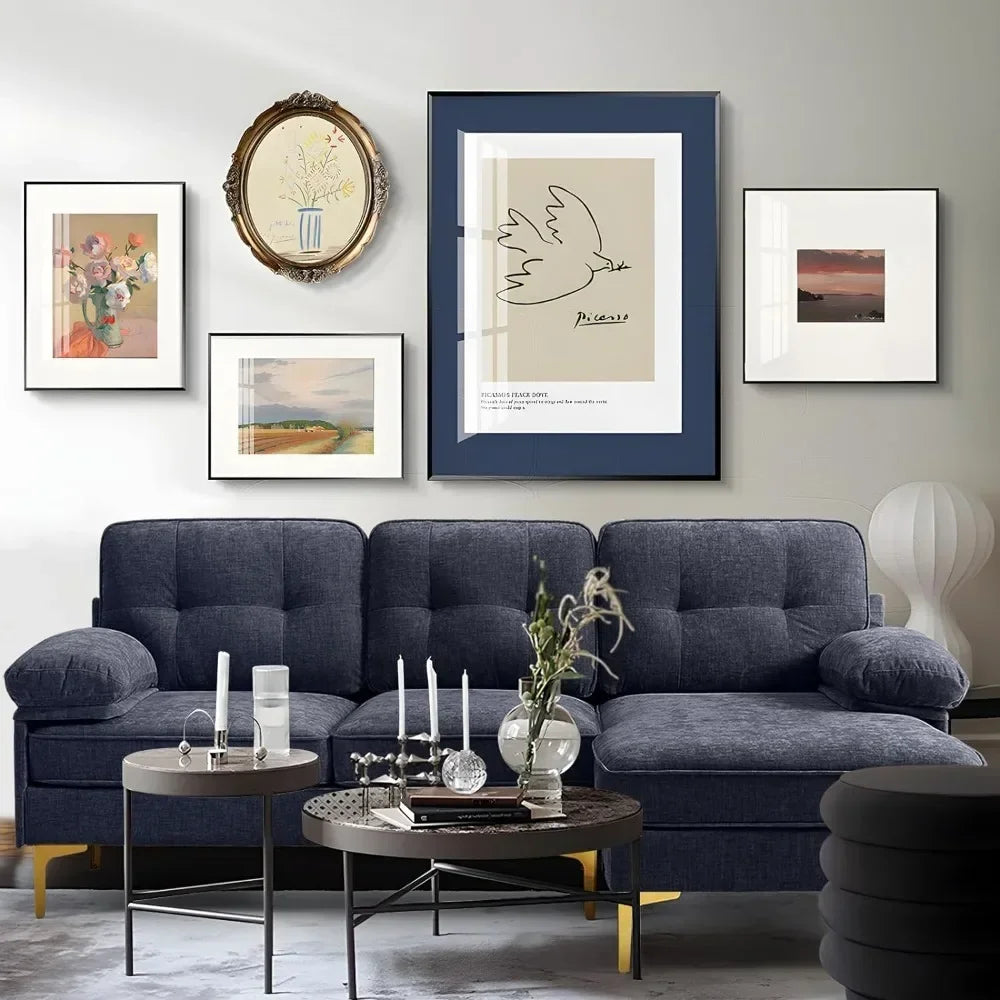 L-Shaped Small Sectional Sofa with Chaise, Navy