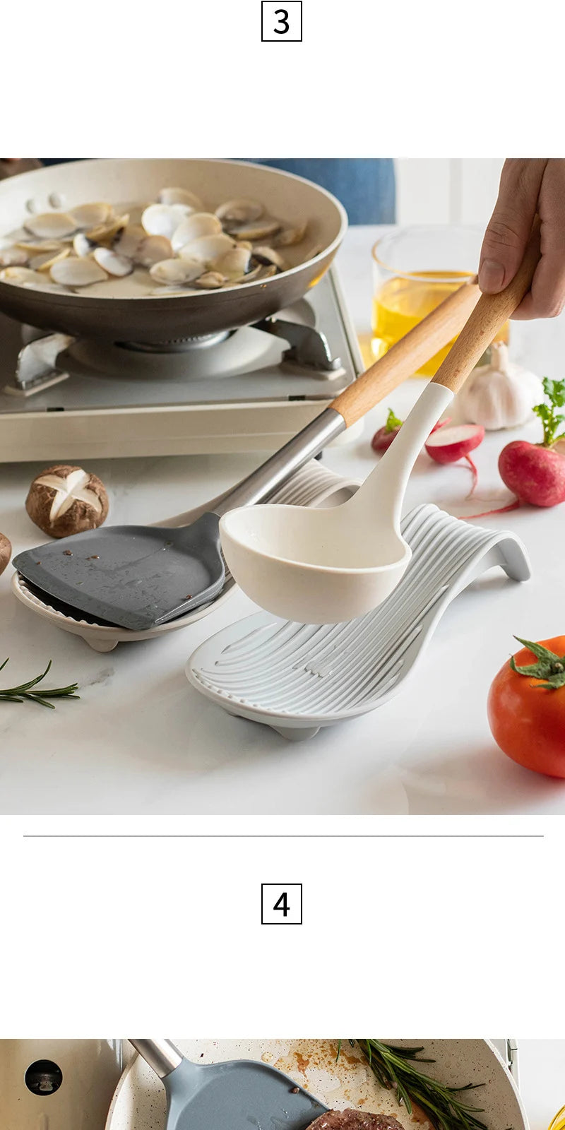 1/4Pcs Silicone Spoon Holder – Heat-Resistant; Handy Kitchen Essential!