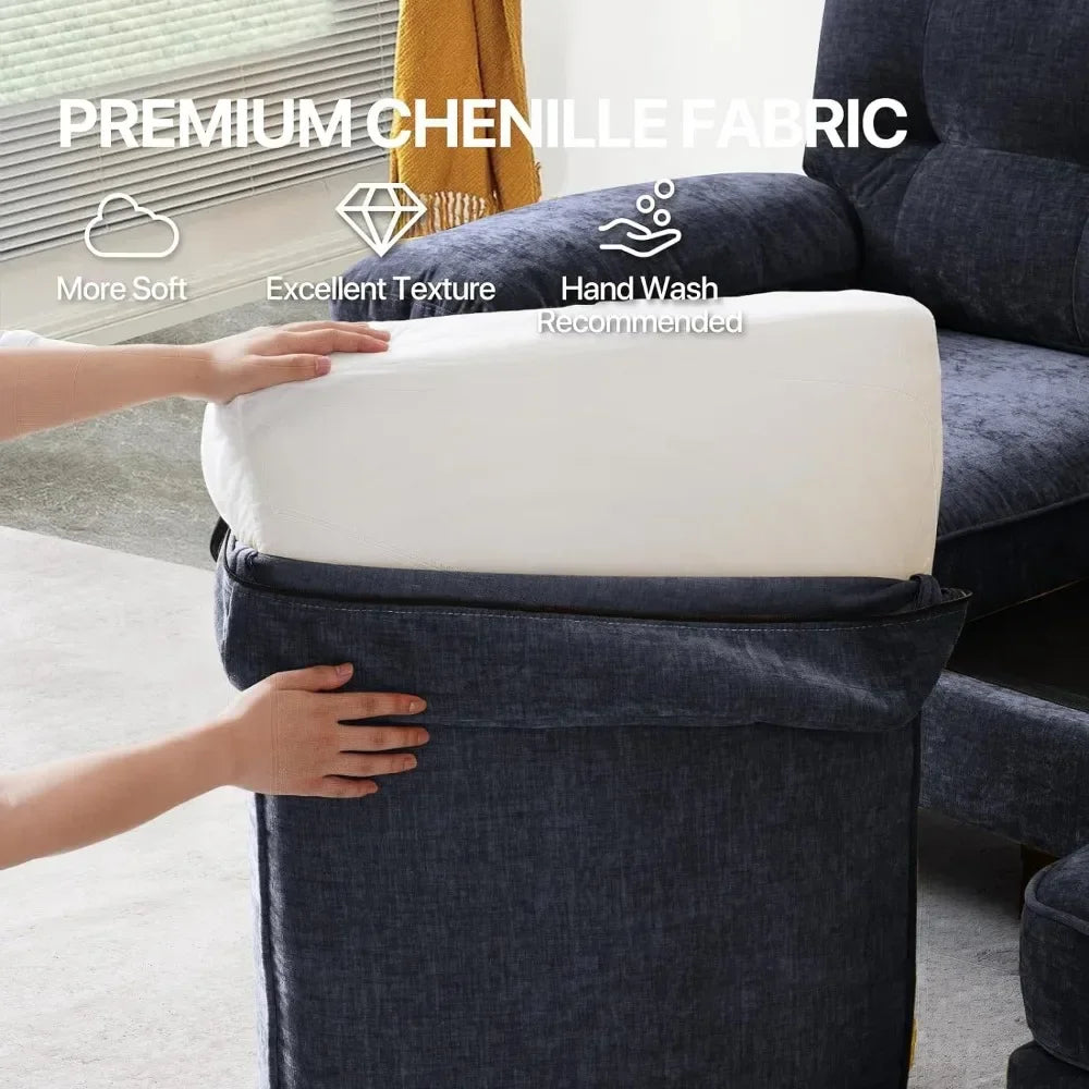 L-Shaped Small Sectional Sofa with Chaise, Navy