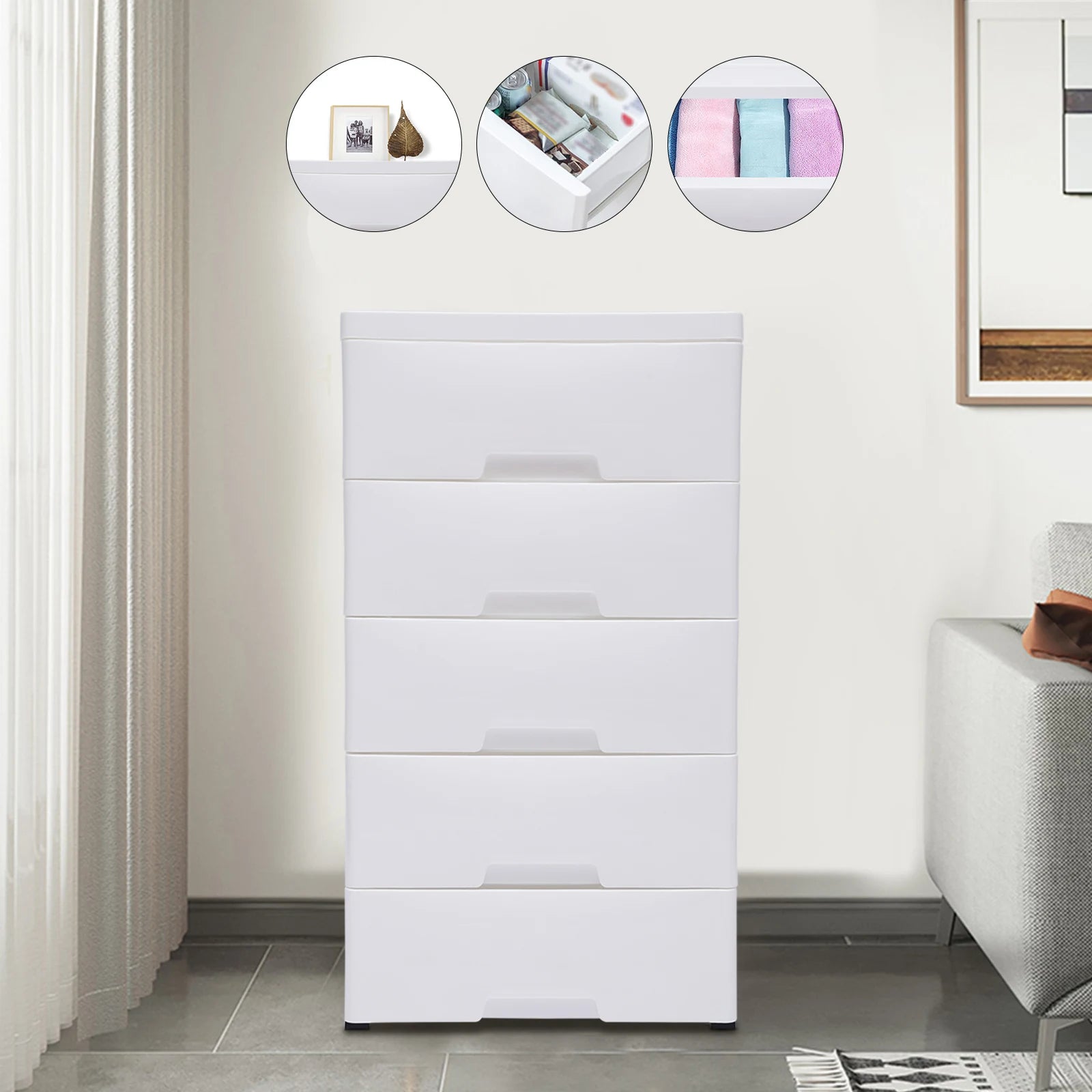 White Plastic  Vertical Dresser Stackable Tower