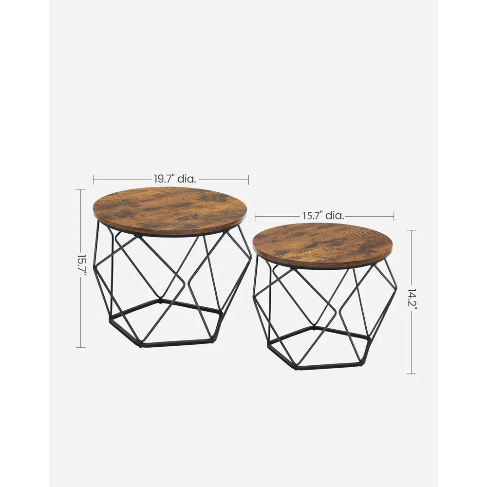 Round Coffee Table with Steel Frame, Rustic