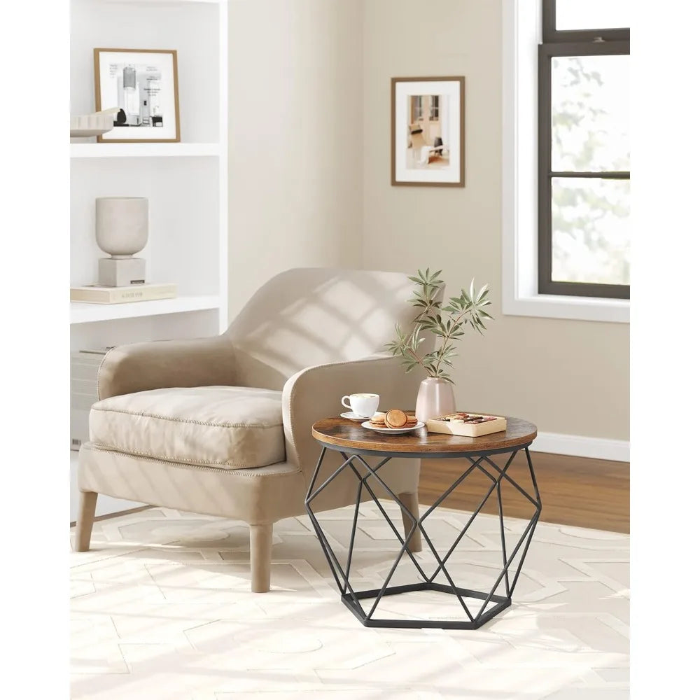 Round Coffee Table with Steel Frame, Rustic
