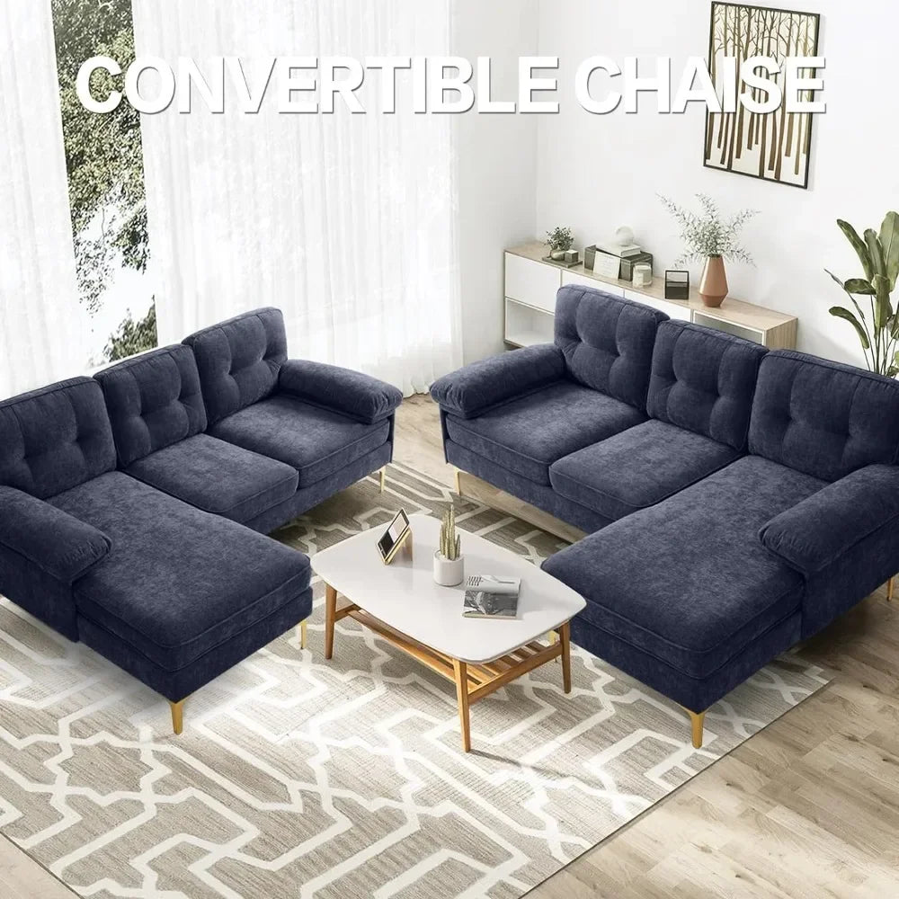 L-Shaped Small Sectional Sofa with Chaise, Navy