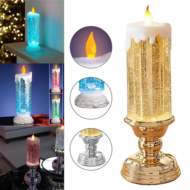 Christmas LED Candle Light – Swirling Glitter Crystal Night Light