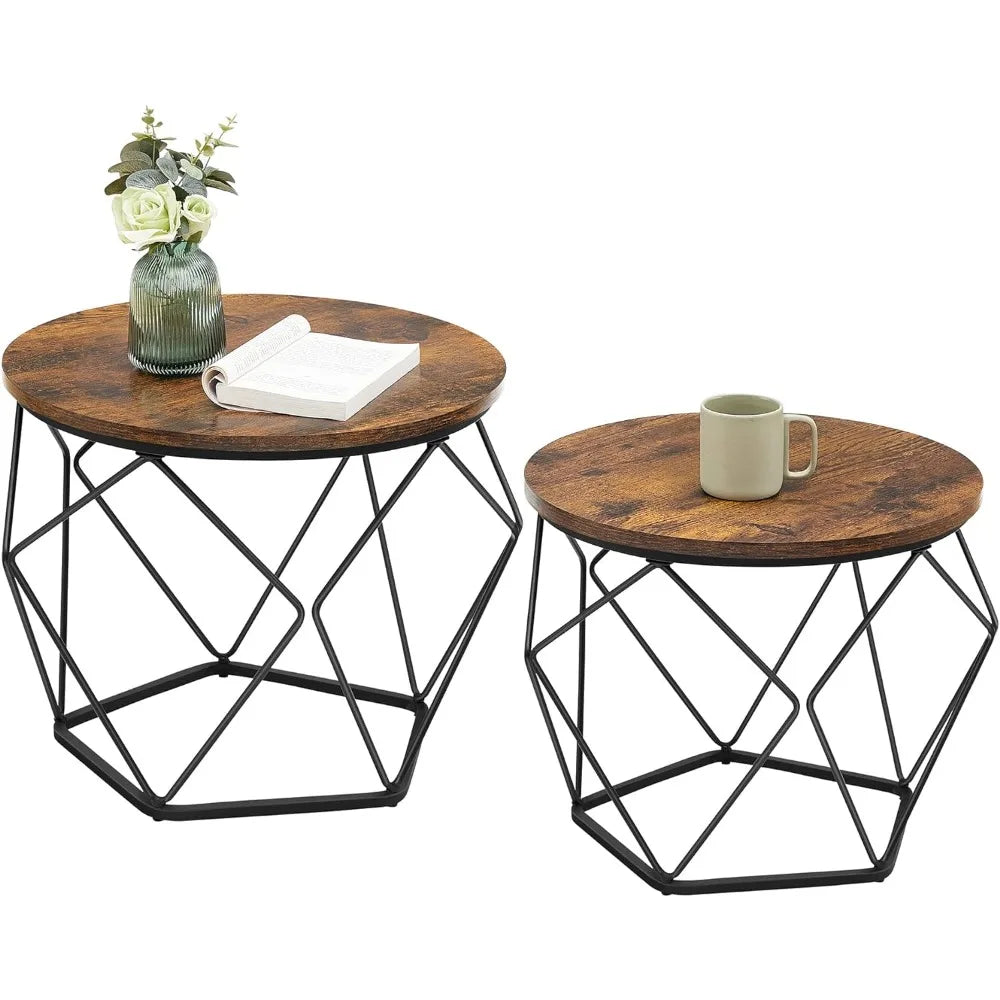 Round Coffee Table with Steel Frame, Rustic