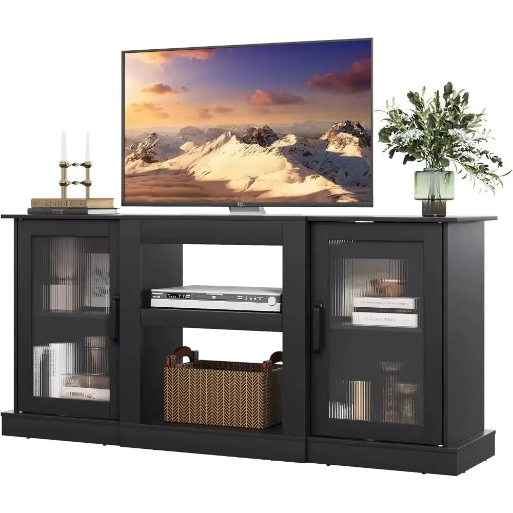 Open Shelves TV Console Cabinet with Storage