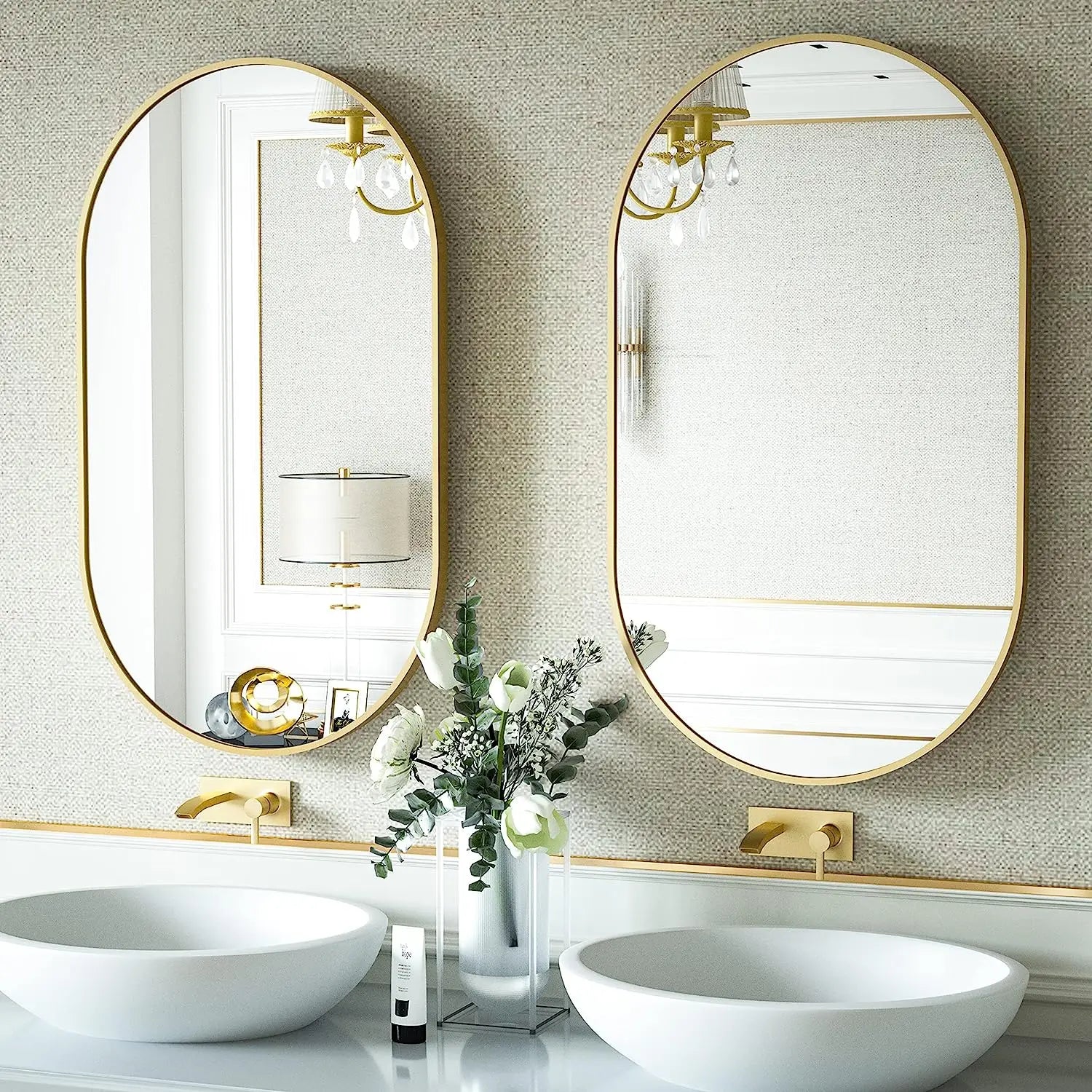 Oval Wall-Mounted Pill Mirror, 24x16 inch – Modern Decorative Mirror for Bathroom, Bed