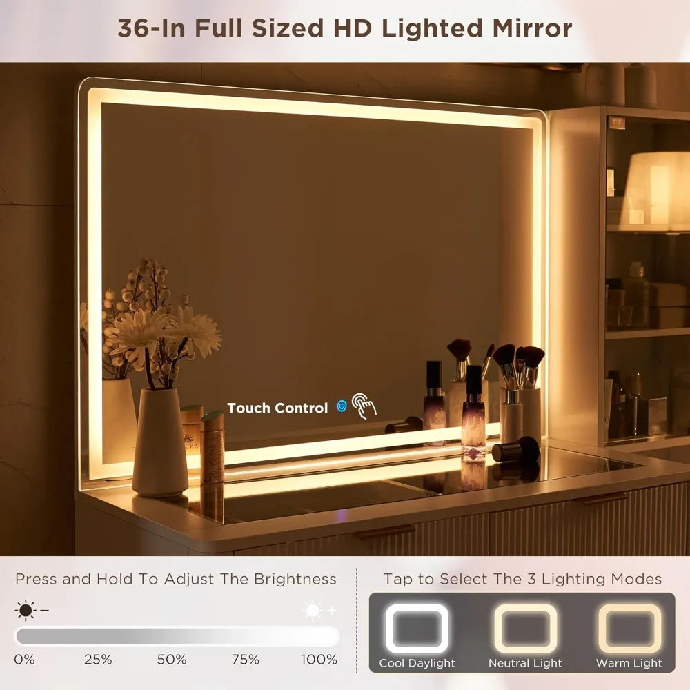 Makeup Vanity Desk 36" HD Lighted Mirror,