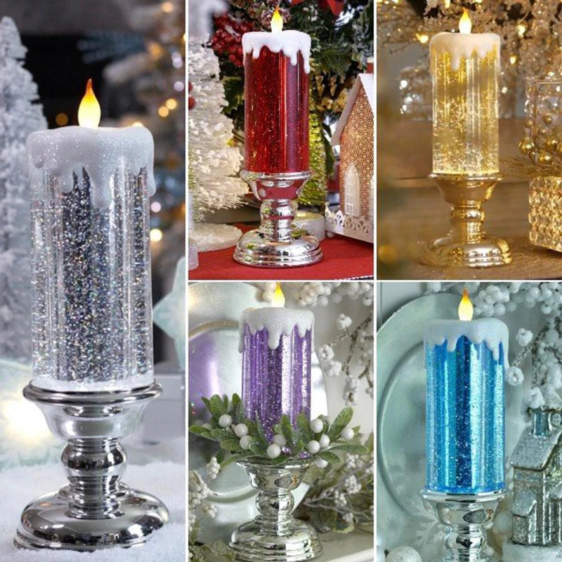 Christmas LED Candle Light – Swirling Glitter Crystal Night Light