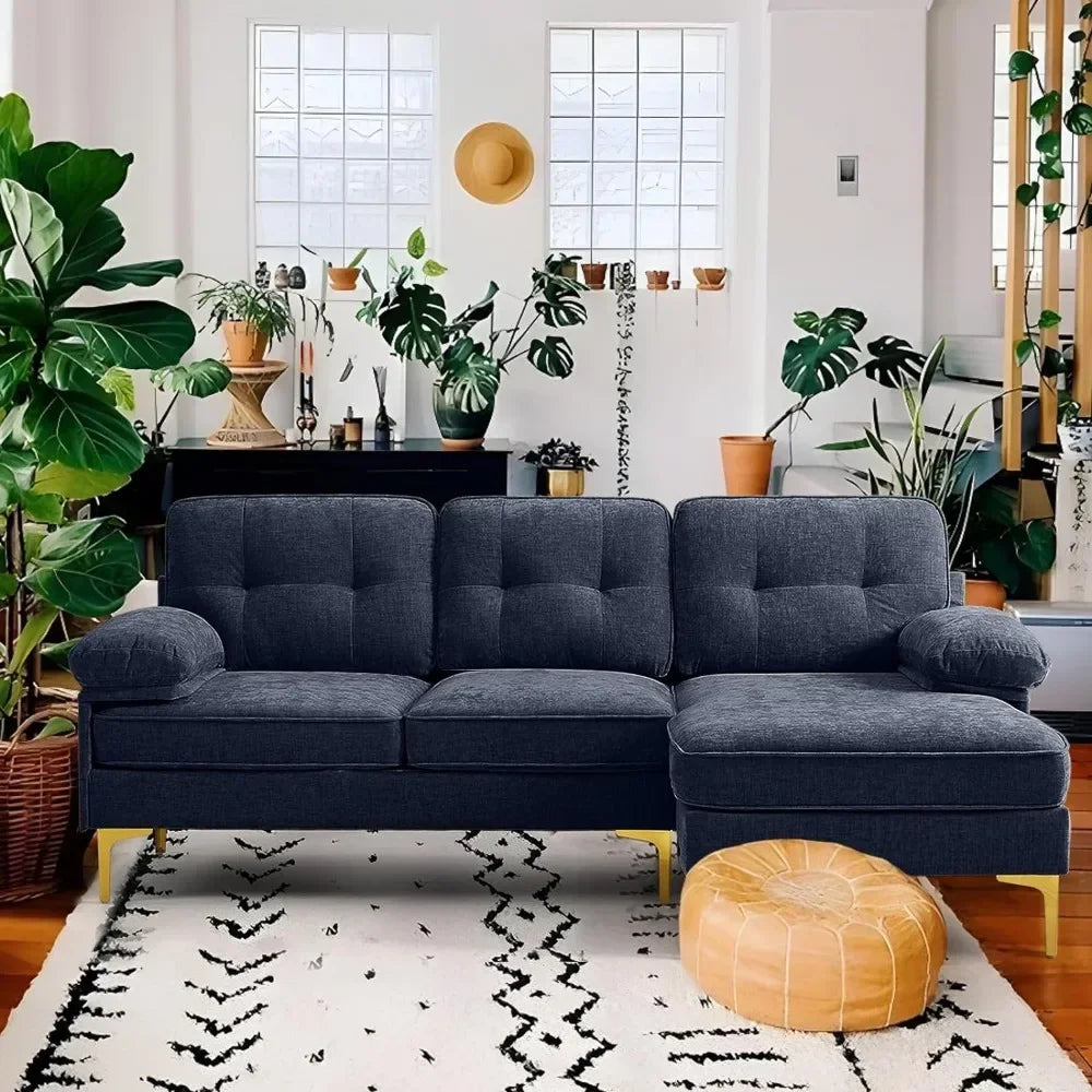 L-Shaped Small Sectional Sofa with Chaise, Navy