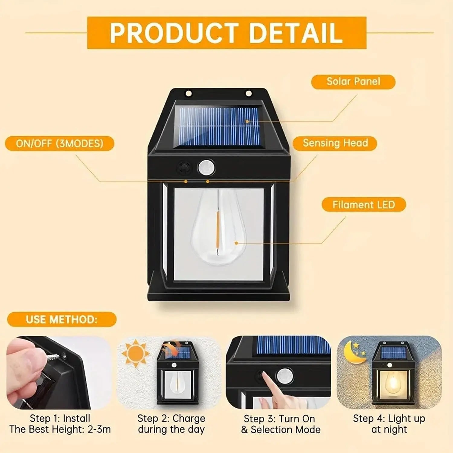 Outdoor Solar Tungsten Wall Light with Motion Sensor