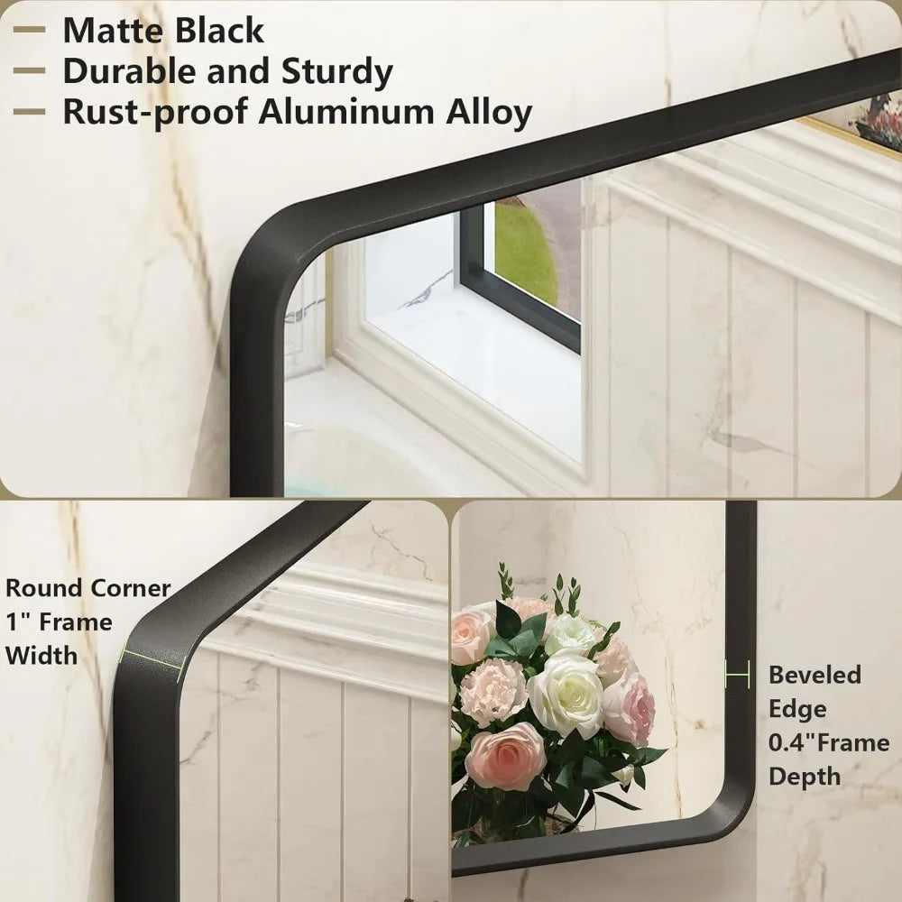 OKPAL 44X32 Inch Matte Black Bathroom Mirror,