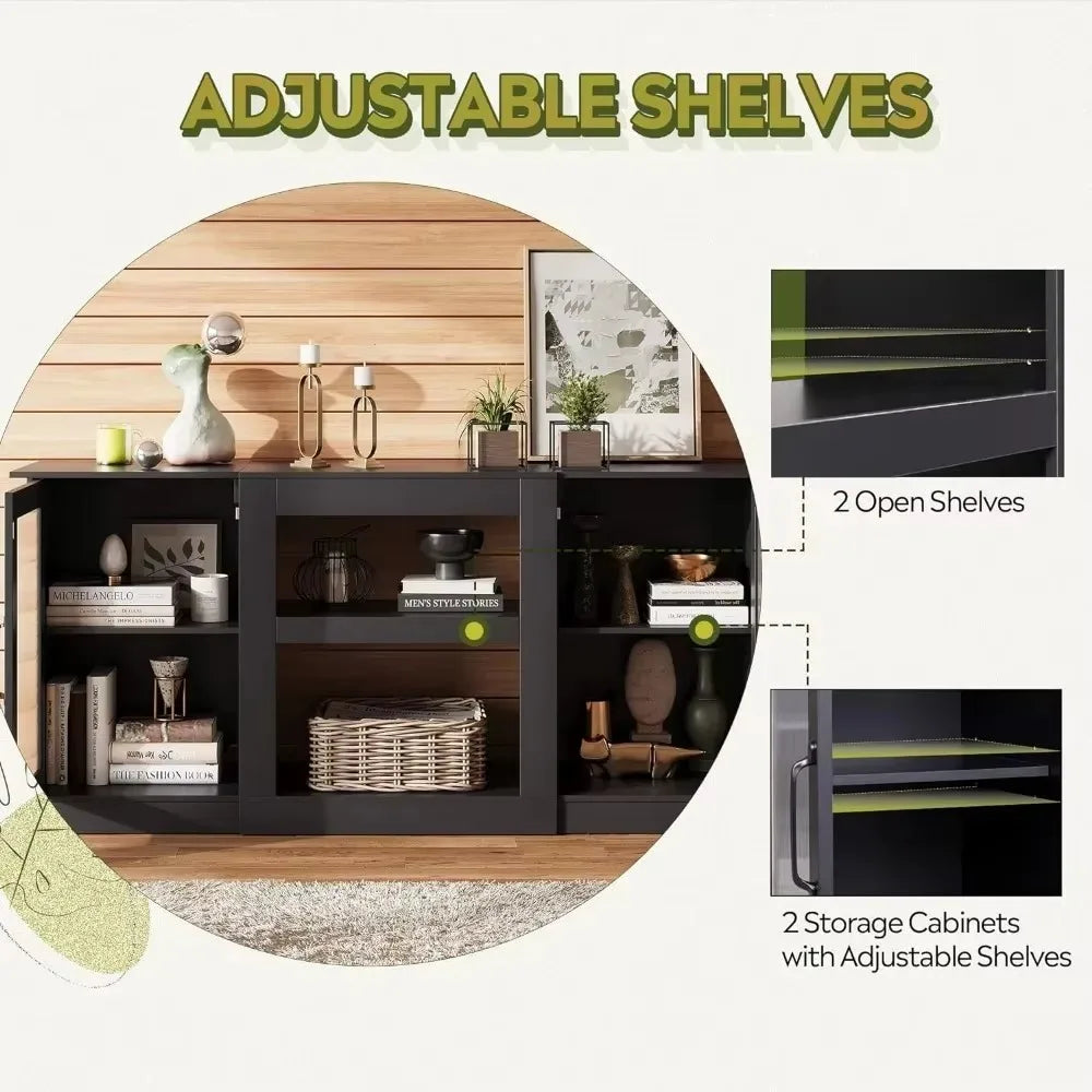 Open Shelves TV Console Cabinet with Storage