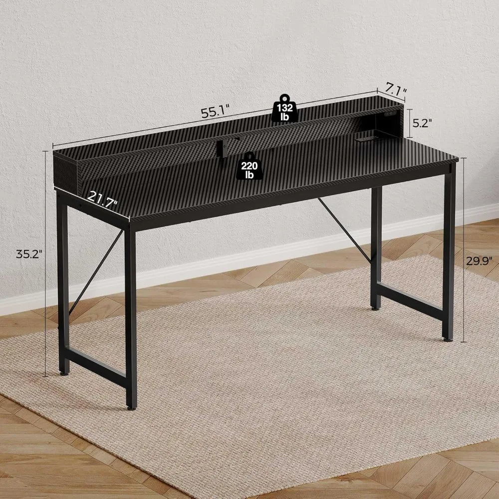 Computer Desk with LED Lights & Power Outlets