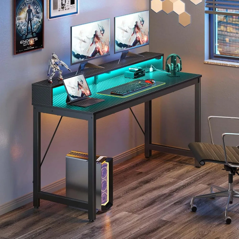 Computer Desk with LED Lights & Power Outlets