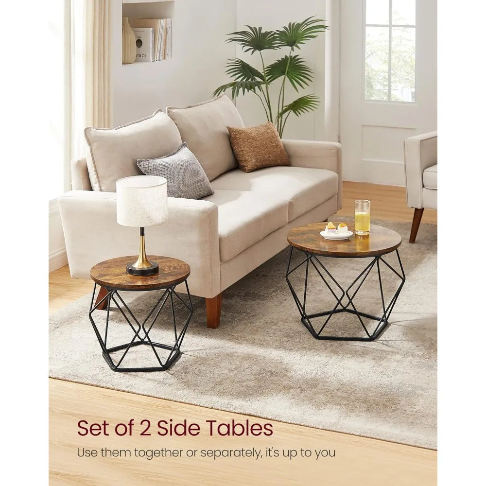 Round Coffee Table with Steel Frame, Rustic
