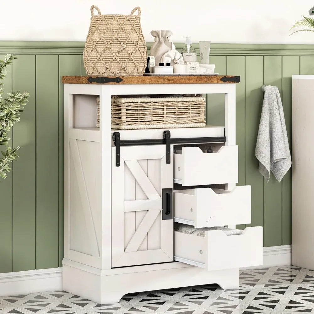 Bathroom Floor Cabinet with Sliding Barn Door