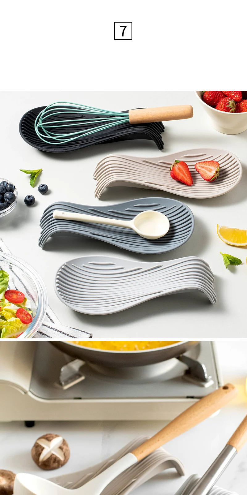 1/4Pcs Silicone Spoon Holder – Heat-Resistant; Handy Kitchen Essential!