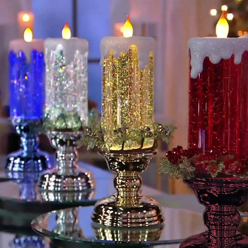Christmas LED Candle Light – Swirling Glitter Crystal Night Light