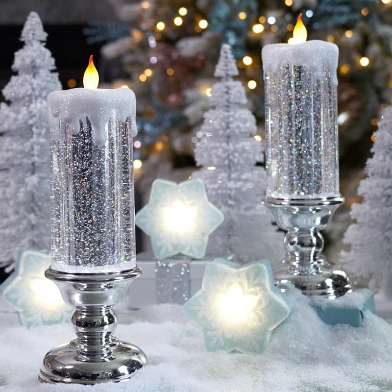 Christmas LED Candle Light – Swirling Glitter Crystal Night Light