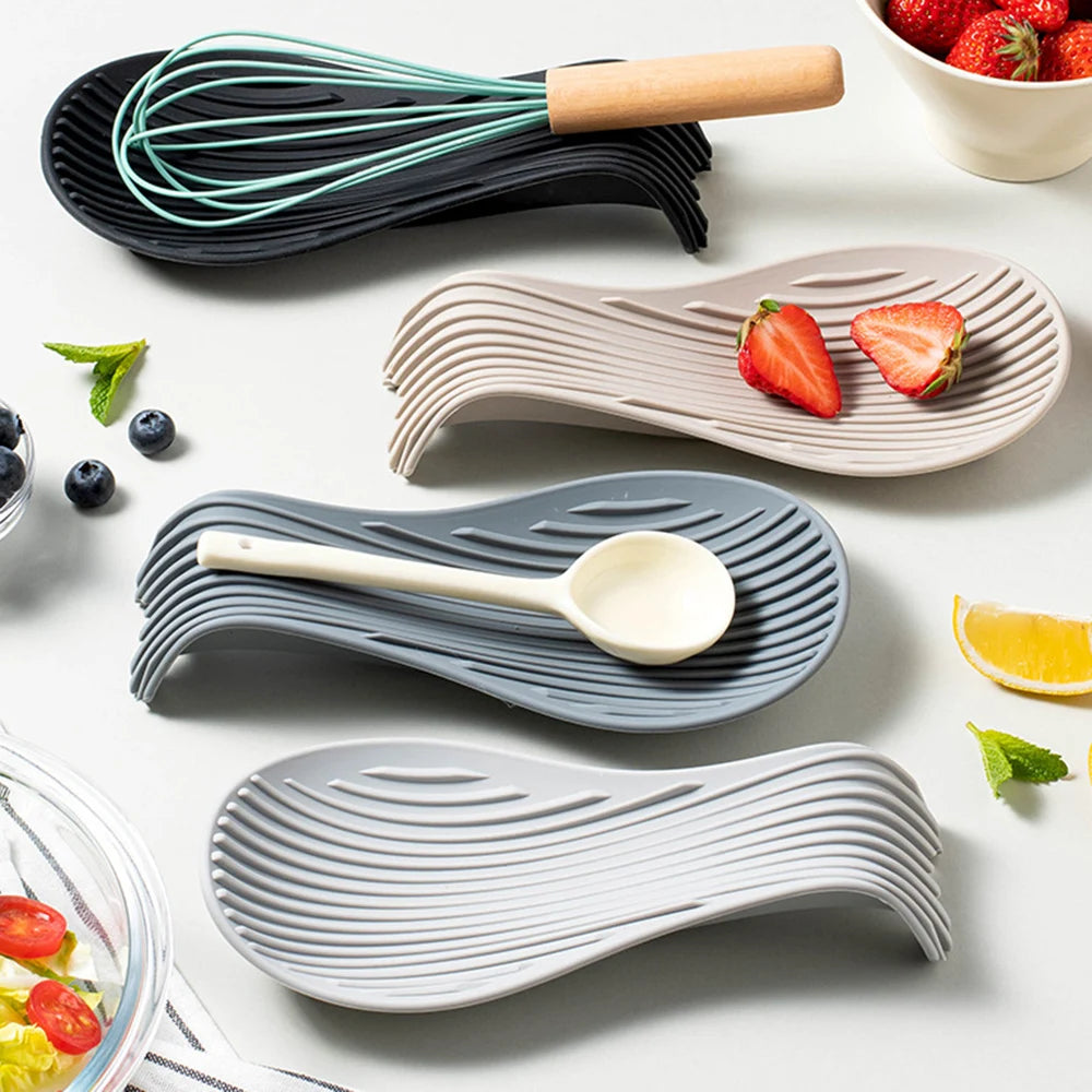 1/4Pcs Silicone Spoon Holder – Heat-Resistant; Handy Kitchen Essential!