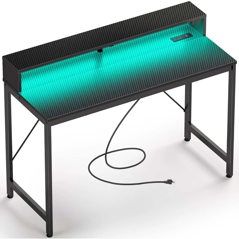 Computer Desk with LED Lights & Power Outlets