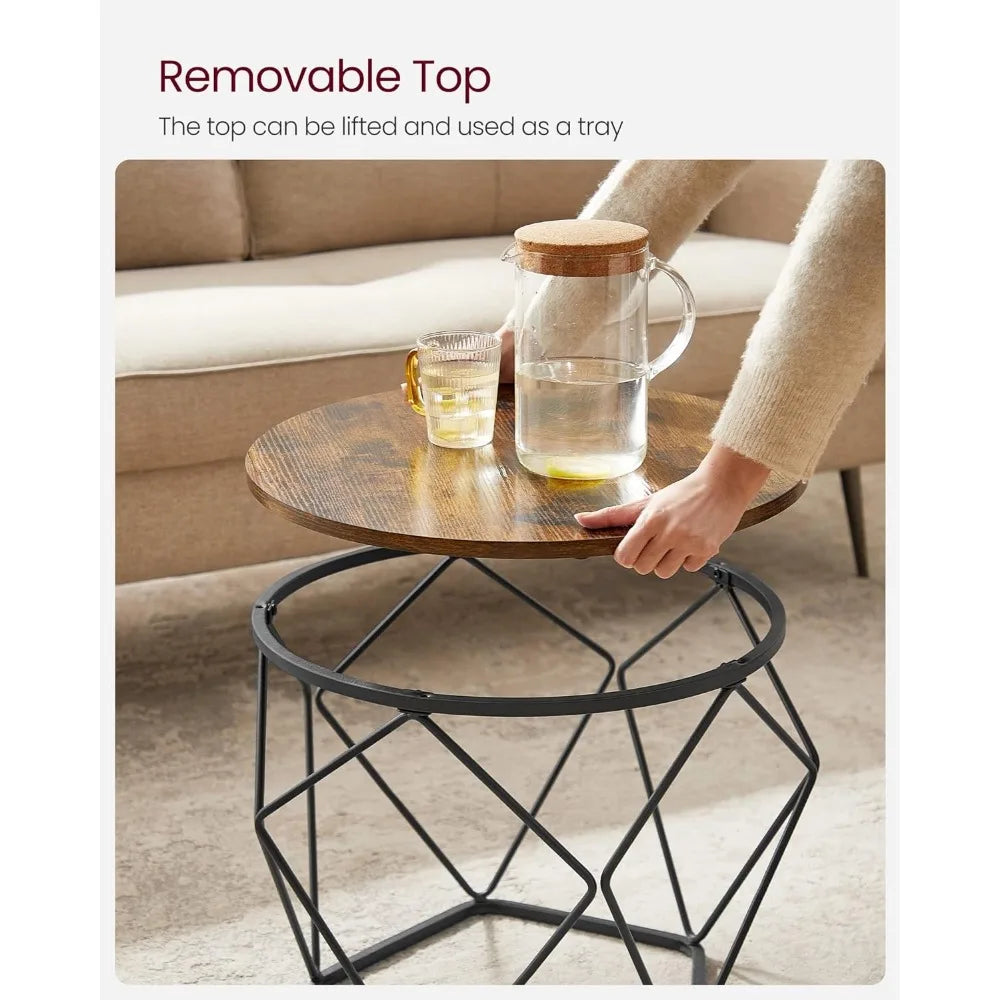 Round Coffee Table with Steel Frame, Rustic