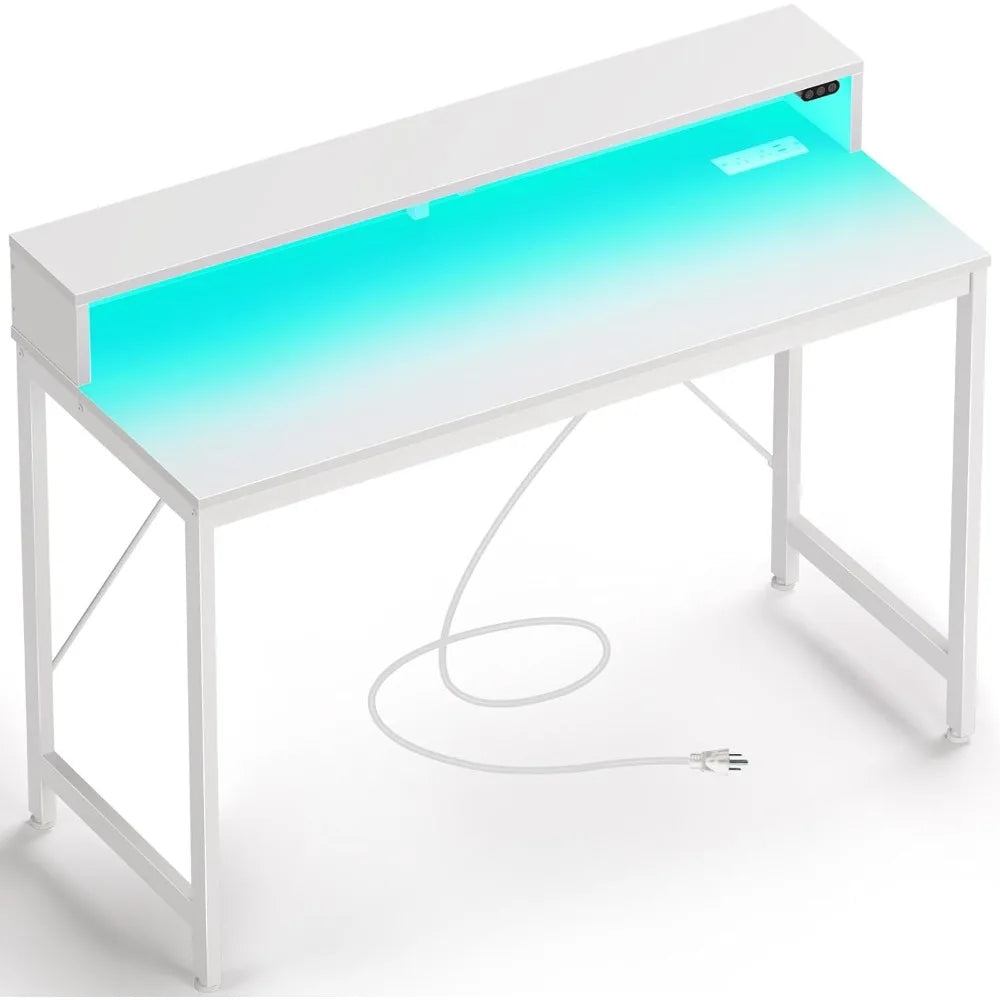Computer Desk with LED Lights & Power Outlets