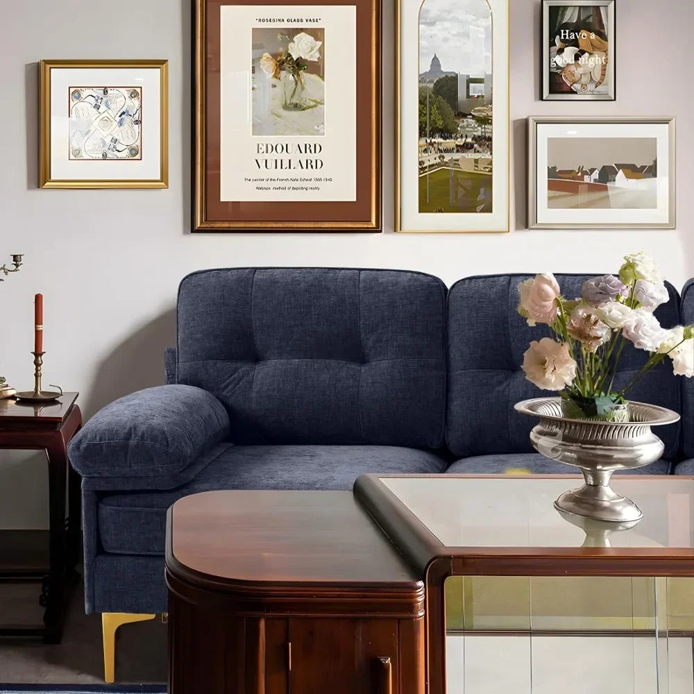 L-Shaped Small Sectional Sofa with Chaise, Navy