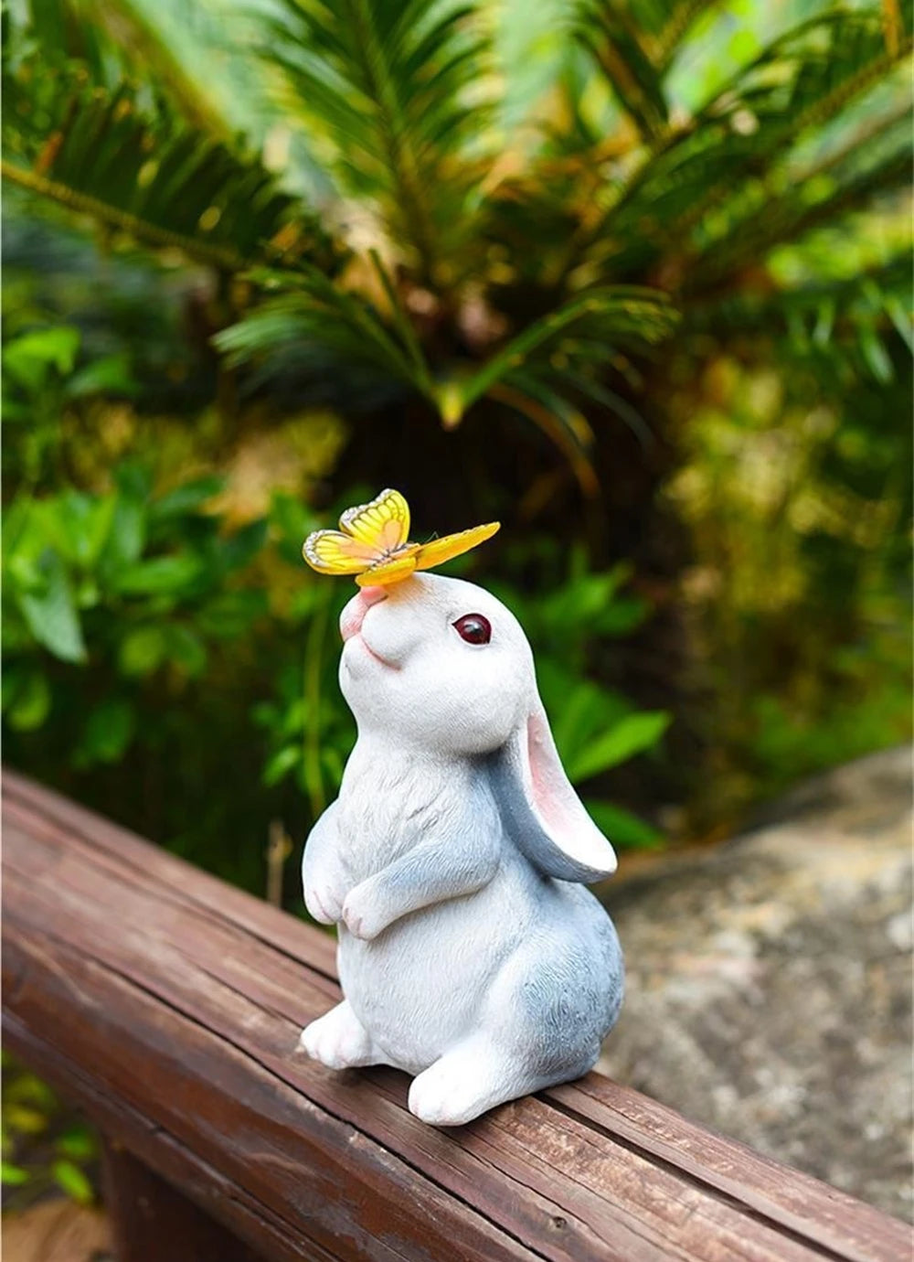 Solar Bunny Statue Garden Decor with Butterfly LED Light